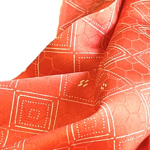 Orange Geometric Jacquard Silk Fabric: Vintage Kimono Panel