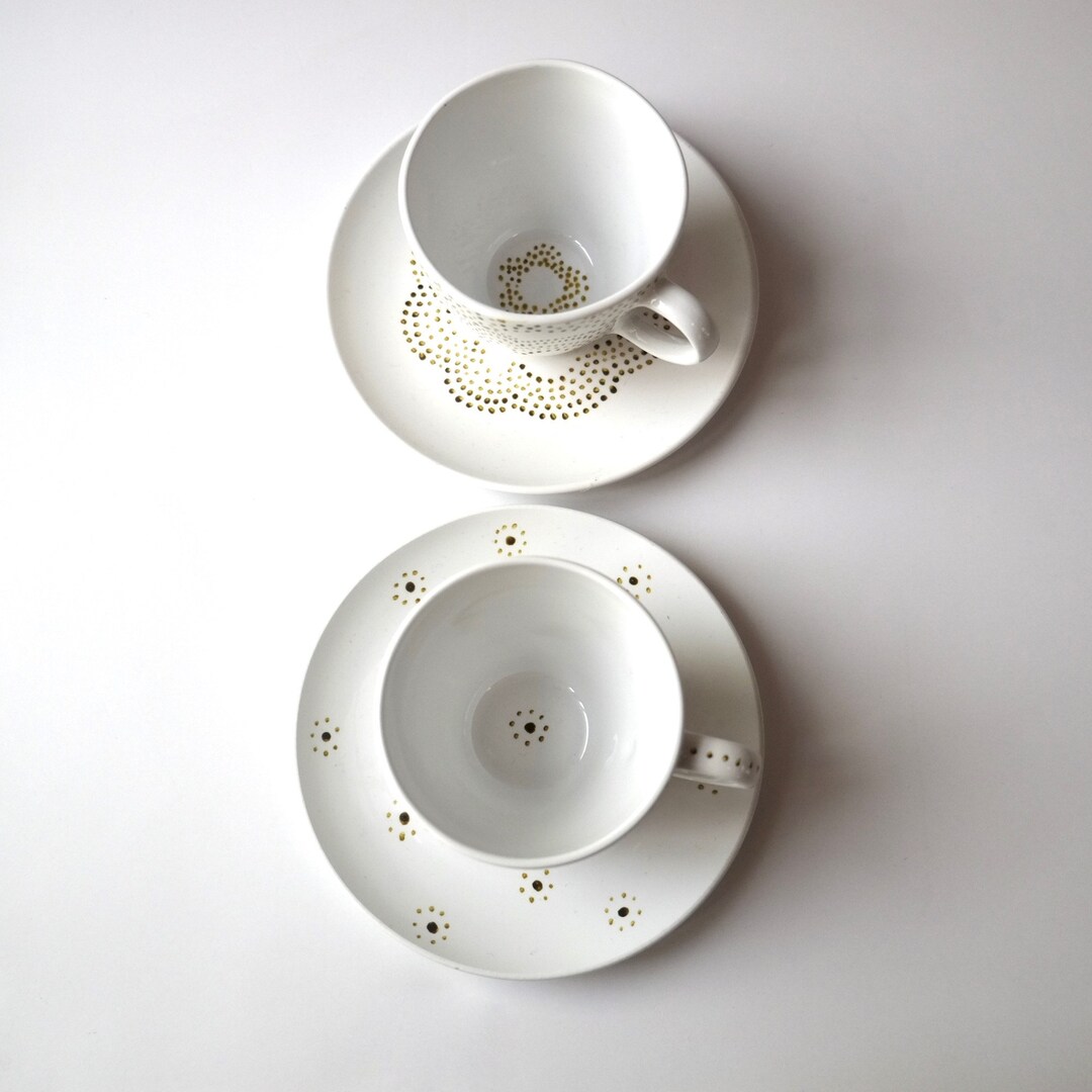 Hand Painted Tea Cups / Modern Minimalist Ceramics / One of a Etsy