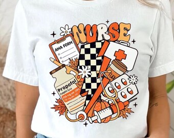 Fall Nurse DTF, floral nurse DTF, nurse PNG