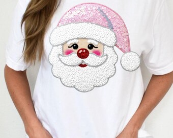 sparkley santa face dtf, rhinestone santa dtf, tshirt patch, iron on