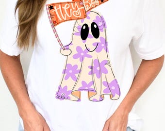 hey boo DTF, ghost DTF, floral ghost dtf, preppy ghost dtf