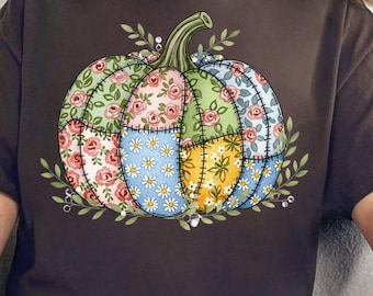 zucca patchwork DTF, zucca patchwork PNG, autunno dtf, autunno png, zucca dtf