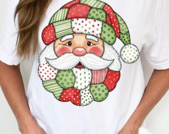 patchwork santa face DTF, patchwork santa dtf, Christmas DTF