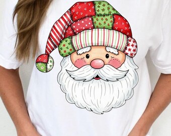 patchwork santa face DTF, patchwork santa dtf, patchwork christmas dtf