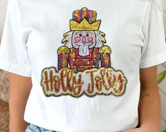 holly jolly nutcracker dtf, glitter nutcracker dtf, christmas dtf