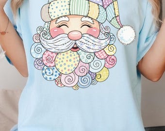 pastel santa face DTF, patchwork pastel santa face DTF, patchworl Christmas dtf
