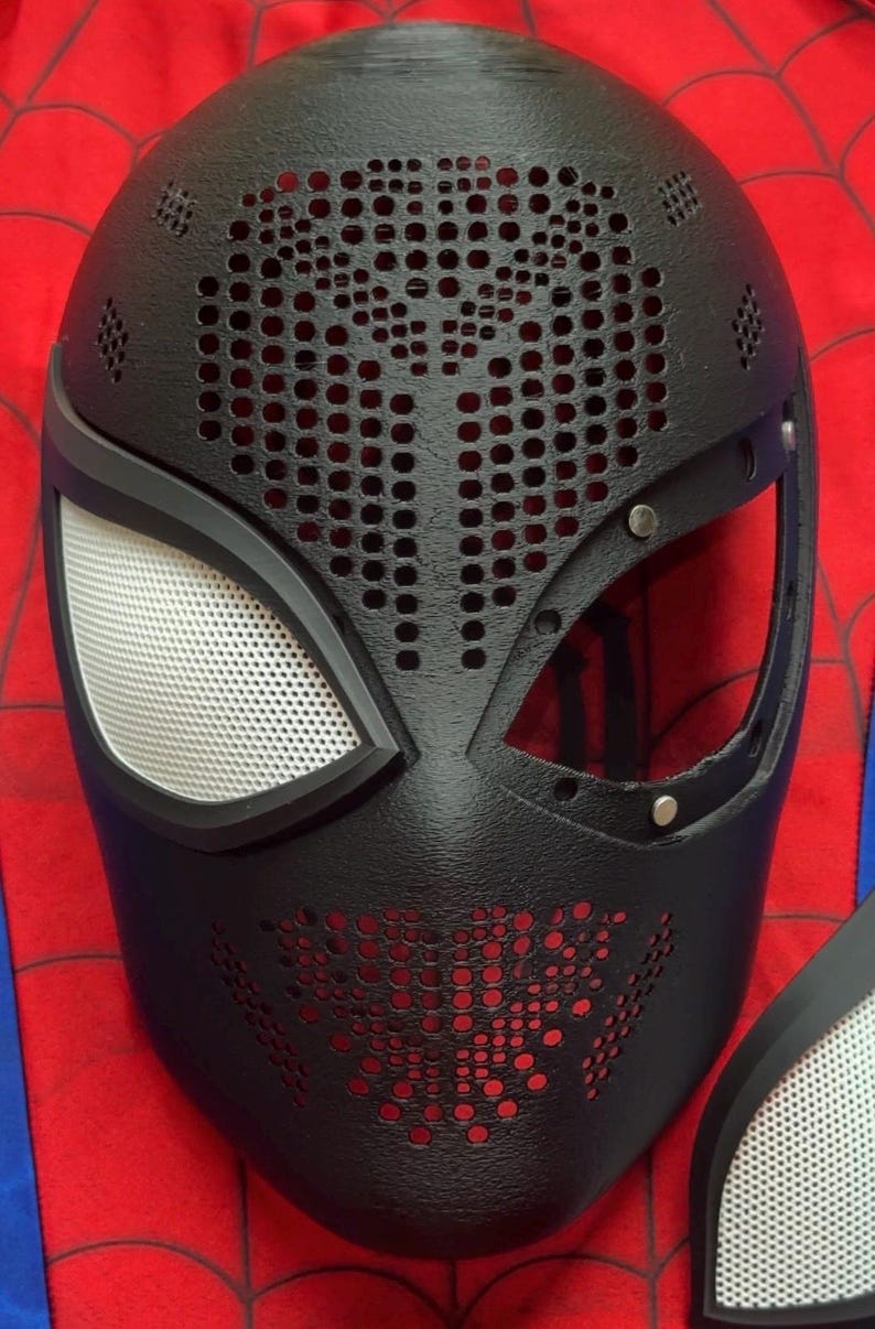 Spiderman Faceshell, Checcheto B Style, Custom 3D Printed Mask, Magnetic Lenses, Personalized Cosplay Prop, Durable PETG Faceshell image 4