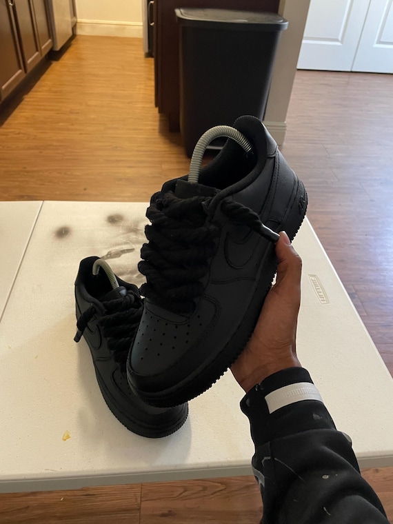Matte Black X Rope Lace Custom Air Force 1's (3of4) - Etsy