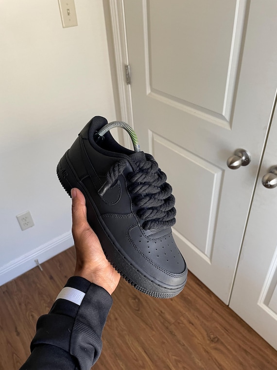 Matte Black X Rope Lace Custom Air Force 1's (3of4) - Etsy