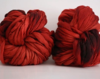Super Bulky Hand Spun Thick and Thin Yarn Bulky Wool Slub Hand Dyed TtS™ Half-pounder Red Moss