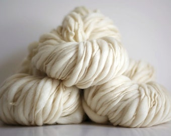 Thick and Thin Hand Spun Raw Yarn Base Bare For Dyeing Wool Slub tts™ Bulky Chunky Bulk Ecru Natural White Undyed Lot-of-3-skeins