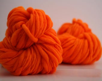 Yarn Chunky Hand Spun Thick and Thin Wool Slub Hand Dyed tts™ Gerber Orange