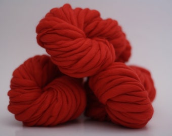 Hand Spun Thick and Thin Yarn Tomato Merino Wool Slub tTS™