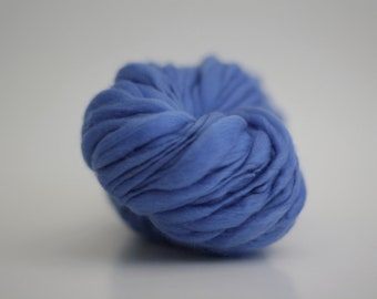 Hand Spun Thick and Thin Yarn Royal Cornflower Merino Wool Slub tTS(tm)