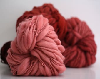 Thick and Thin Wool Yarn Chunky Hand Spun Slub Hand Dyed tts™ Crimson Delight