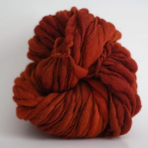 May include: A large ball of chunky, hand-dyed yarn in shades of burnt orange and rust.
