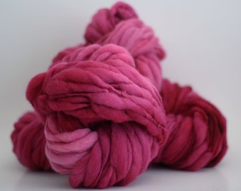 Thick and Thin Wool Yarn Chunky Hand Spun Slub Hand Dyed tts™ Pink Ruby