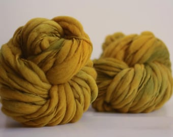 Hand Spun Thick and Thin Yarn Bulky Chunky Wool Slub  Hand Dyed TTS™ Ochre
