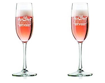 Personnalisé Mr Mrs Reception Celebration Champagne Glasses Set of 2, Custom Engraved Champagne Glasses