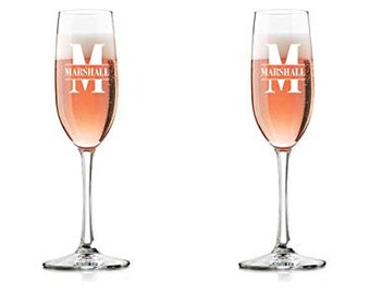 Personalized Champagne Glasses Set of 2, New Years Champagne Personalized Glasses Set of 2, Custom Champagne Stem Flutes Set, 8 oz