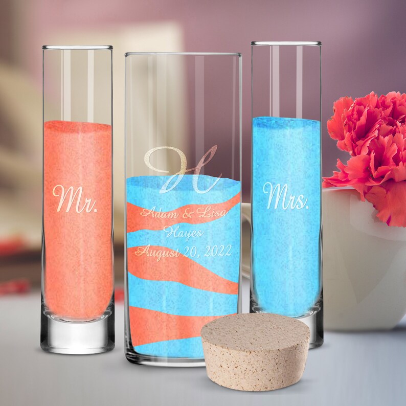 Personalized Monogram Unity Sand Ceremony Set, Reception Ceremony Unity Set, Sand Ceremony Kit for Wedding, Cylinder Set w/ Cork image 5