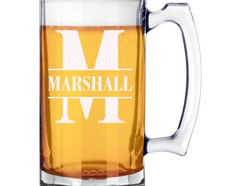 Personalized Etched Monogram Glass Beer Mug 26.5 oz