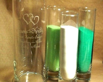 Personalized Unity Sand Ceremony Cylinder with 3 side pouring vases