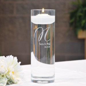 Personalized Cylinder Vase with Floating Candle Free Etching image 1