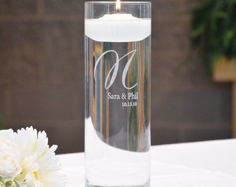 Personalized Cylinder Vase with Floating Candle -  Free Etching