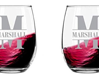 Personalized Stemless Wine Glasses Set of 2, Custom Stemless Wine Glasses Set of 2, 15 oz