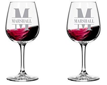 Personalized Wine Glasses Set of 2, Custom Wine Glasses Set of 2, 13 oz