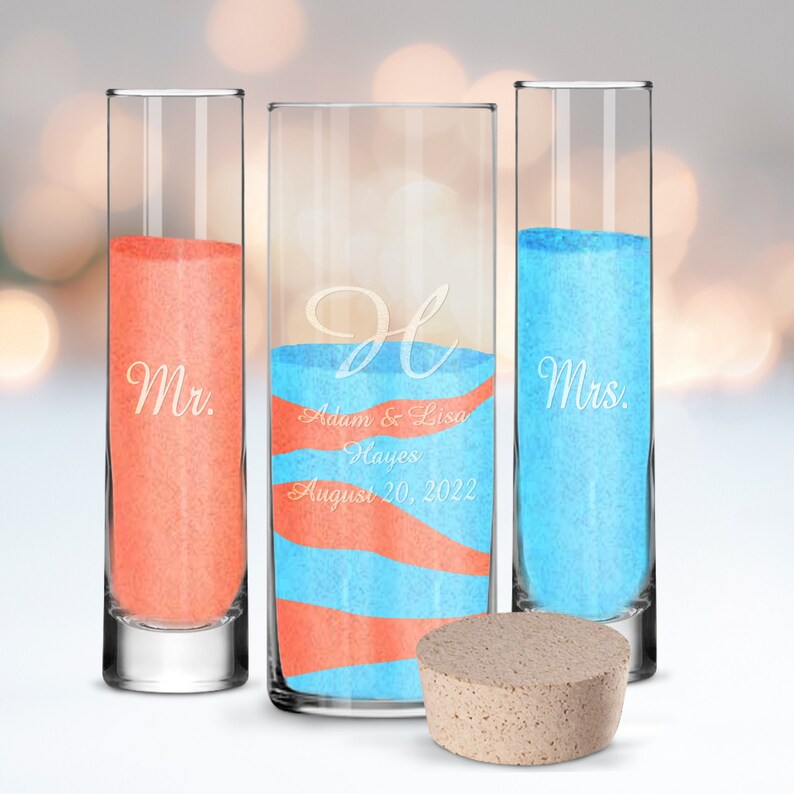 Personalized Monogram Unity Sand Ceremony Set, Reception Ceremony Unity Set, Sand Ceremony Kit for Wedding, Cylinder Set w/ Cork image 3