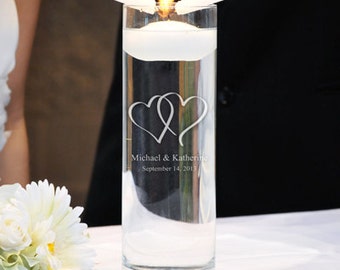 Personalized  Cylinder Memorial Floating Candle Double Heart logo