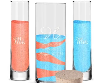 Personalized Monogram Unity Sand Ceremony Set, Reception Ceremony Unity Set, Sand Ceremony Kit for Wedding, Cylinder Set w/ Cork