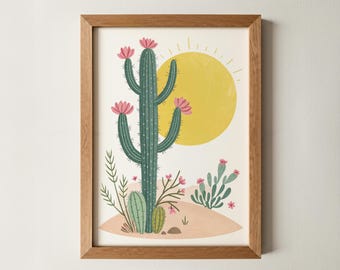 Cactus Wall Art Print | Whimsical Desert Kids Room Decor | Southwestern Nursery Playroom Classroom Decor | Eclectic Botanical Illustration