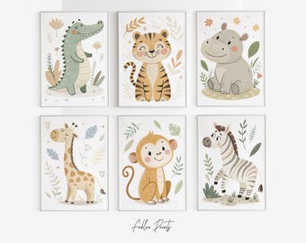 Set of 6 printables safari nursery animals, Safari animal prints, Baby safari animals, Jungle nursery, Neutral nursery, Jungle nursery decor