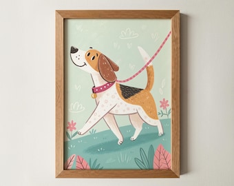 Cute Dog Wall Art for Kids | Happy Puppy Nursery Print, Baby Room & Playroom Decor, Pet Lover Gift Colorful Childrens Bedroom Wall Art