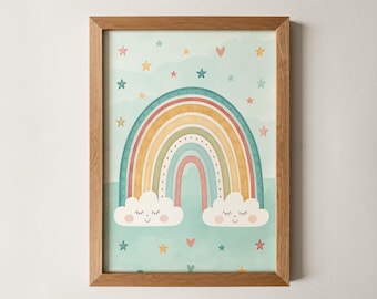 Rainbow Nursery Wall Art – Pastel Baby Room Print, Whimsical Rainbow Poster, Gender Neutral Kids Room Decor, Boho Baby Shower Gift Artwork