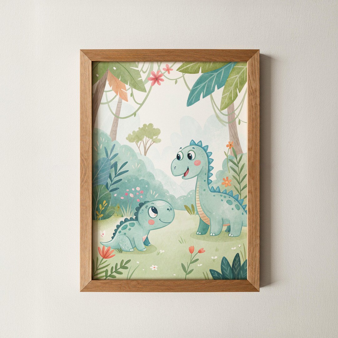 Dinosaur Nursery Print – Cute Dino Wall Art for Kids, Jungle Animal ...