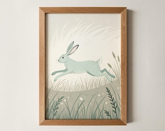 Rabbit Print – Cute Bunny Wall Art for Kids, Woodland Nursery Decor, Whimsical Animal Poster, Playroom Artwork, Baby Shower Gift