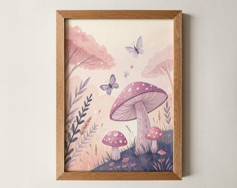Mushroom Forest Print – Whimsical Fairyland Wall Art for Kids, Magical Nursery Decor, Woodland Playroom Poster, Baby Shower Gift