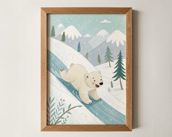 Polar Bear Cub Print – Cute Animal Wall Art for Kids, Winter Nursery Decor, Arctic Wildlife Poster, Whimsical Playroom Artwork, baby Gift