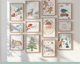 Christmas Nursery Wall Art Bundle | 30+ Holiday Kids Prints | Winter Baby Room Decor | Santa Reindeer Woodland Christmas Prints
