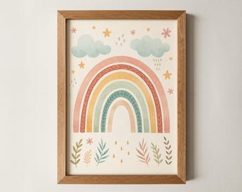 Rainbow Nursery Wall Art – Pastel Baby Room Print, Whimsical Rainbow Poster, Gender Neutral Kids Room Decor, Boho Baby Shower Gift Artwork