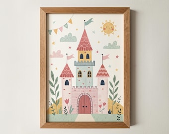 Whimsical Fairytale Castle Wall Art | Princess Nursery Print | Eclectic Magical Kids Room Decor | Playroom decor, Storybook Girls room decor