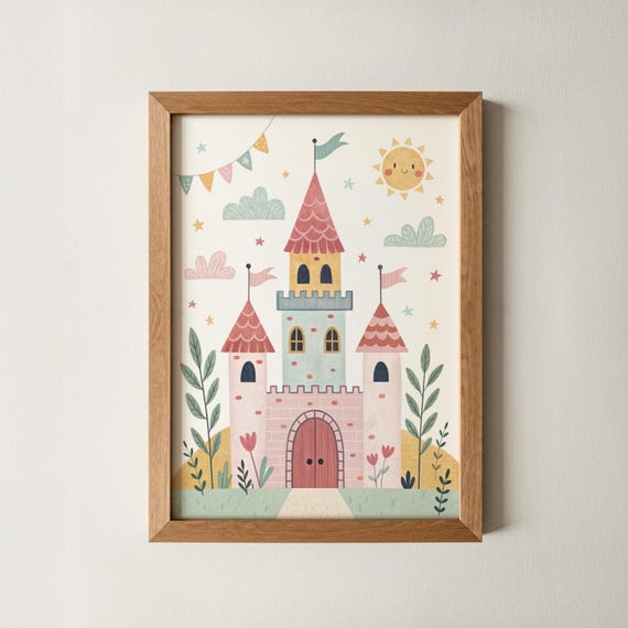 Whimsical Fairytale Castle Wall Art | Princess Nursery Print | Eclectic Magical Kids Room Decor | Playroom decor, Storybook Girls room decor