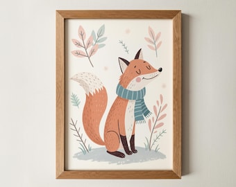 Fox Wall Art for Kids | Woodland Animal Nursery Print, Baby Room & Kids Playroom Winter Decor, Whimsical Colorful Childrens Bedroom Wall Art