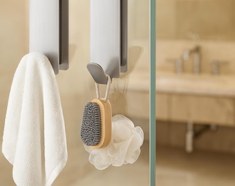 Stainless Steel Shower Door Hook No Drill Towel Holder Rustproof Hanging Rack for Bathroom Glass Door Removable Bath Accessory
