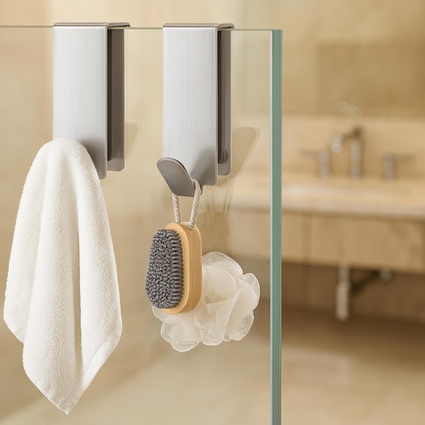 Gancho de acero inoxidable para puerta de ducha, sin taladro, toallero, resistente al óxido, para baño, puerta de cristal, accesorio de baño extraíble