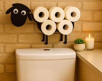Zwart metalen schaap toiletrolhouder wand- of vloermontage – Leuk boerderij badkamer opbergrek, leuk dierendecor cadeau voor thuis